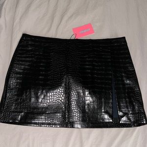 Faux Leather Slitted Skirt
